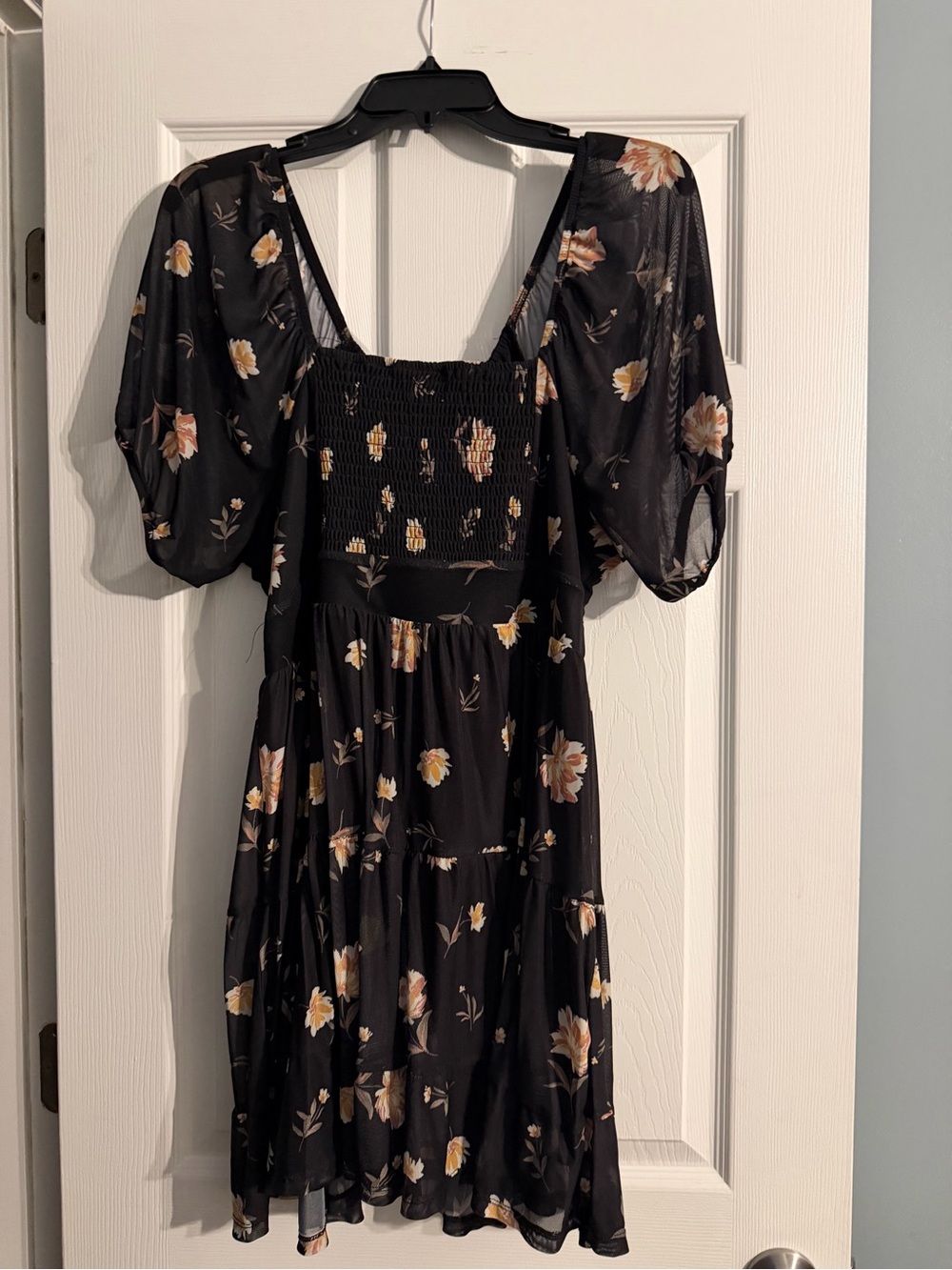 Tinsel Black Floral Puff-Sleeve Mini Dress